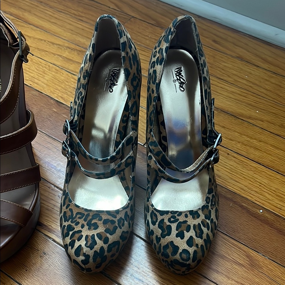 Both pairs for sale. Mossimo Brown Strappy Sandals and Wild Diva Leopard Heels - Picture 6 of 6